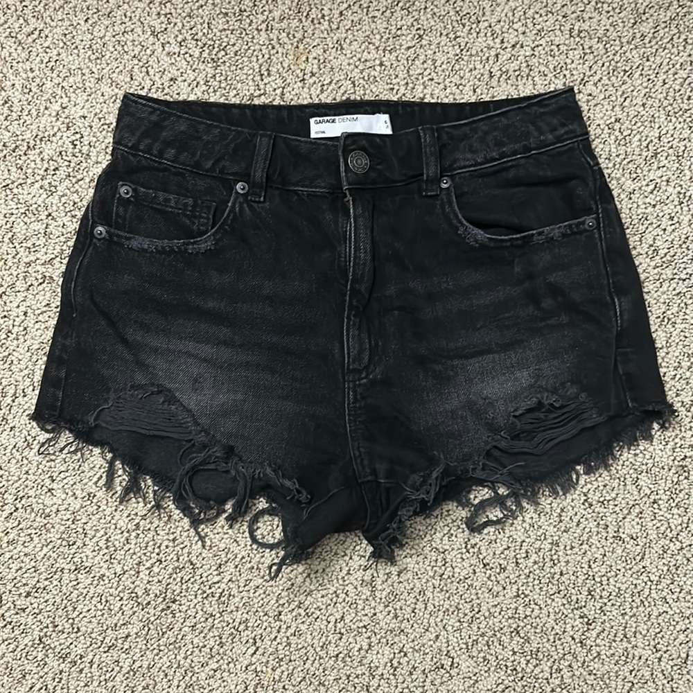 Garage Denim Festival Short, black, ripped, high waisted